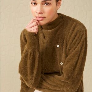 YAYA Army green fuzzy nylon cardigan